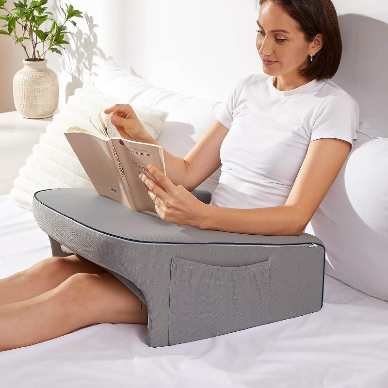 Photo 1 of **New open**
Reading Pillow for Bed, Gaming Pillow for Lap, Petite Adults, Teens Arm Rest Pillow, Memory Foam Lap Desk Pillow for Reading, Working, Playing, Crocheting in Bed Couch(Grey)
