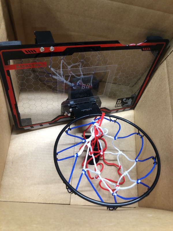 Photo 2 of **New Open/Minor Damage**HopeRock Indoor Basketball Hoop for Kids, Indoor Over The Door Mini Basketball Hoops, LED Light Mini Hoop with Electronic Scoreboard, Basketball Game Toys Gifts for 5 6 7 8 9 10 11 12+ Year Old Boys LED Basketball Hoop & Scoreboar