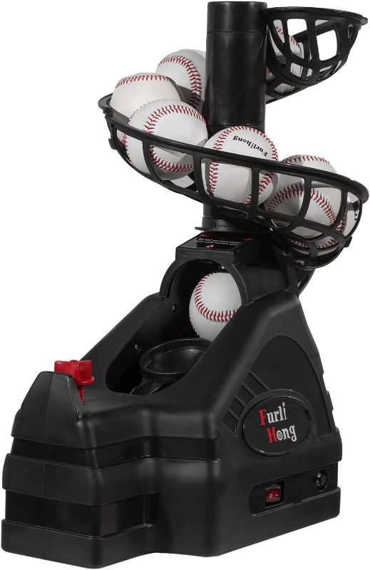 Photo 1 of 698BH Versatile Baseball & Tennis Toss Machine for Solo Training, Powered by Battery or AC Adapter, Extendable Ball Chute, Come with Dimpled Balls, for Kids and Beginner
