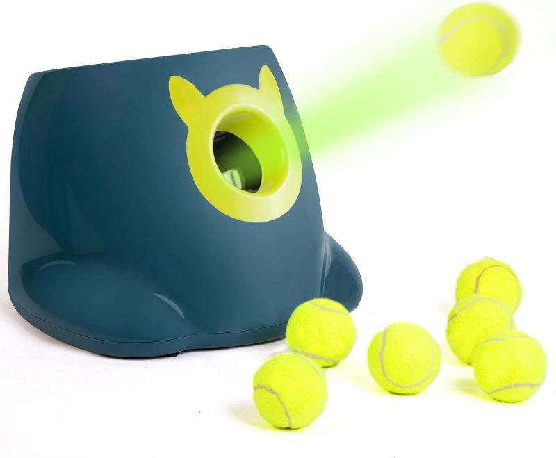 Photo 1 of Automatic Ball Launcher, Dog Toy Ball Thrower, 4 Range Modes, Including 6 2-inch Tennis Balls, Suitable for Small to Medium Sized Dogs (Blue)
