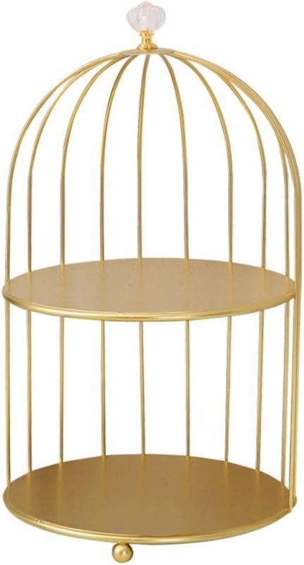 Photo 1 of **Missing Top Bobble**Makeup Organizer and Storage, 2 Tier Iron Cosmetic Display Case Birdcage Shape Skin Care Organizer for Bathroom Vanity Countertop, Fits Perfume Cream Skincare and More, Golden
