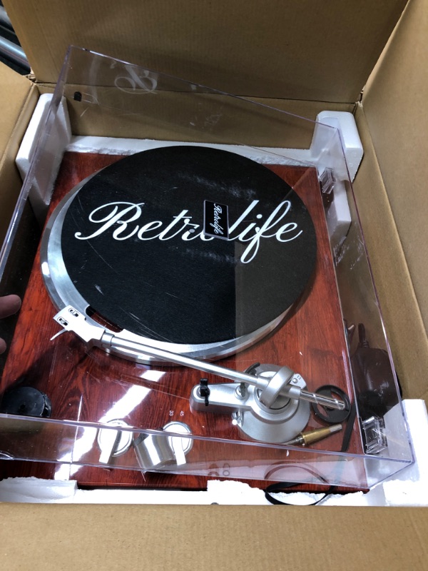 Photo 2 of **Used**Turntables Belt-Drive Record Player with Wireless Output Connectivity, Vinyl Player Support 33&45 RPM Speed Phono Line Output USB Digital to PC Recording with Advanced Magnetic Cartridge&Counterweight Mahogany Red