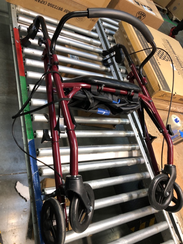 Photo 2 of **New Open**Medline Rollator Walker with Seat, Steel Rolling Walker with 6-inch Wheels Supports up to 350 lbs, Medical Walker, Burgundy
