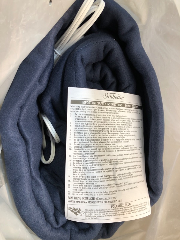 Photo 2 of **New Open**Sunbeam Royal Ultra Fleece Heated Electric Blanket Full Size, 84" x 72", 12 Heat Settings, 12-Hour Selectable Auto Shut-Off, Fast Heating, Machine Washable, Warm and Cozy, Admiral Blue
