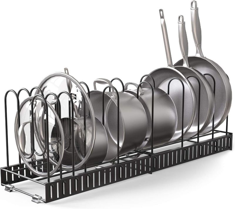 Photo 1 of **new open**Vdomus Expandable Rack for Under Cabinet with 4 DIY Storage Positions - Pan Organizer Rack - Pull Out Cabinet with Adjustable Length - Pot Stacker Up to 13 Pans or Pot & Lids - Black Metal
