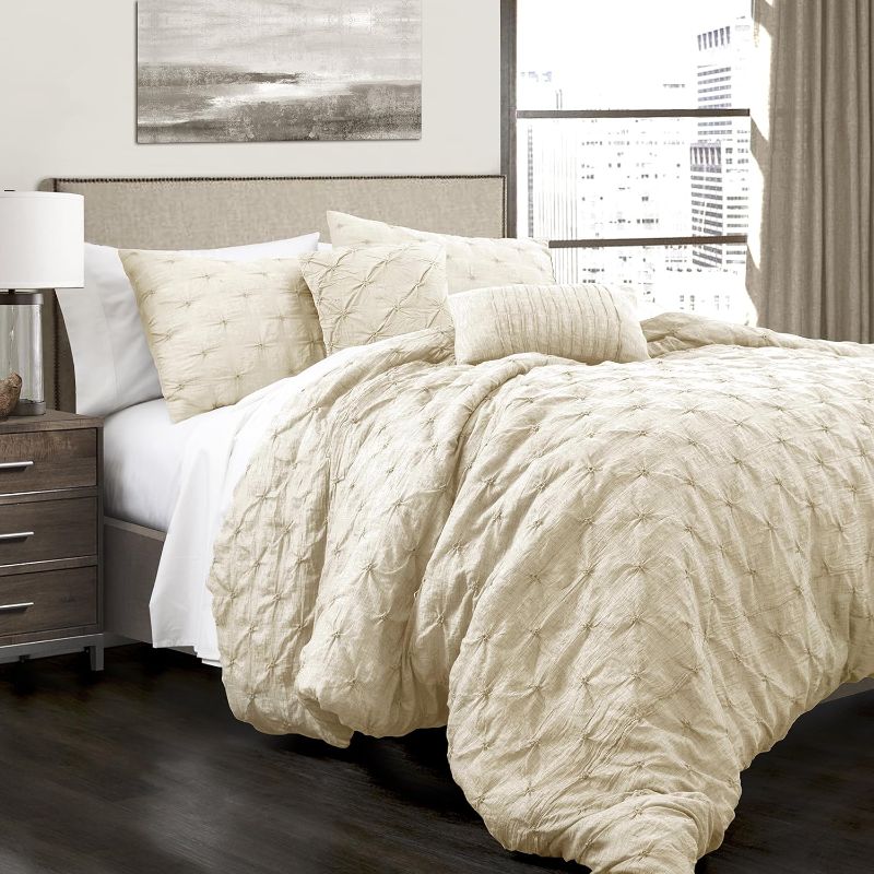 Photo 1 of **new Open**Lush Decor Ravello Pintuck Comforter Set - Luxe 5 Piece Textured Bedding Set - Traditional Glam & Farmhouse Inspired Bedroom Decor - Full/ Queen, Ivory
