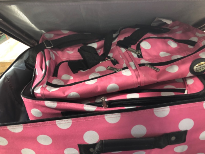 Photo 2 of **Minor Damage**Rockland Vara Softside 3-Piece Upright Luggage Set, Pink Dots, 20 inches,22 inches,28 inches 20 inches,22 inches,28 inches Pink Dots