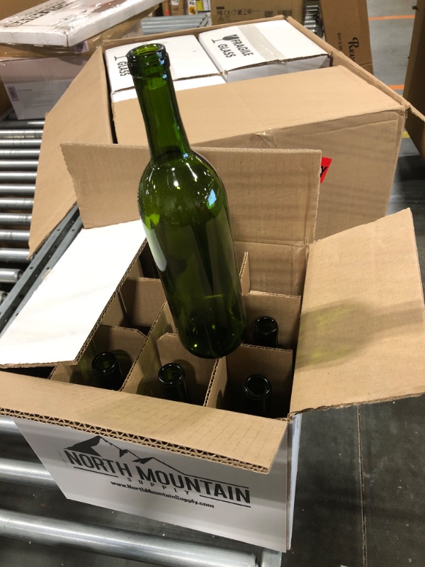 Photo 2 of **Some broken (3)**North Mountain Supply 750ml Glass Bordeaux Wine Bottle Flat-Bottomed Cork Finish & 750ml Glass Bordeaux Wine Bottle Flat-Bottomed Cork Finish - 44 Bottles (4 Cases of 12) - Clear/Flint Bottle + Bottle 44 