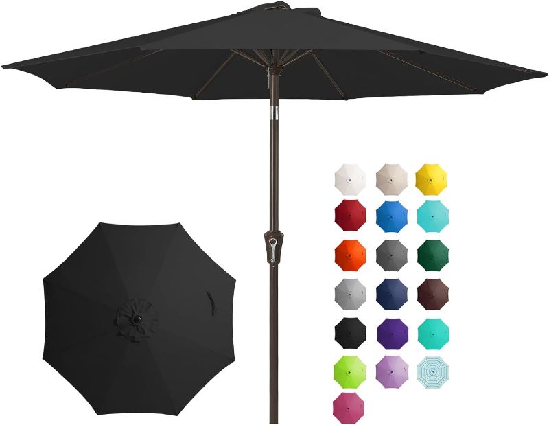 Photo 1 of **BLUE**Blissun 9' Outdoor Patio Umbrella, Outdoor Table Umbrella, Yard Umbrella, Market Umbrella with 8 Sturdy Ribs, Push Button Tilt and Crank