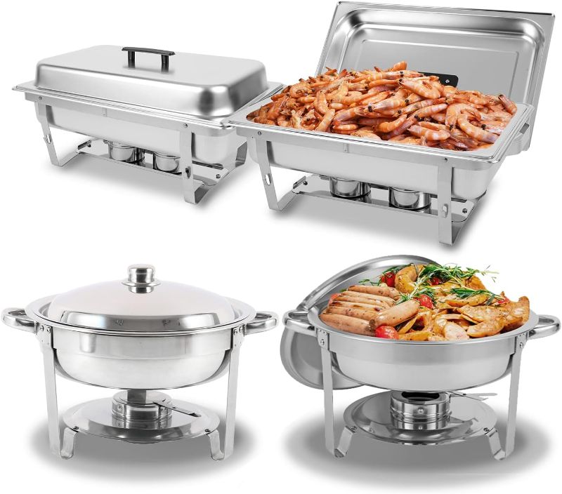 Photo 1 of *brand New* Restlrious Chafing Dish Buffet Set Stainless Steel 8 QT Rolling Top Rectangular Chafers and Buffet Warmers Complete Set w/Half Size Food Pan, Water Pan, Fuel Can for Catering Event Party, 1 Pack Stainless Steel Cover-1/2