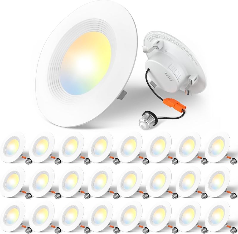 Photo 1 of Amico 24 Pack 4 inch 5CCT LED Recessed Lighting, Dimmable, 8.5W=60W, 650LM, 2700K/3000K/4000K/5000K/6000K Selectable, Retrofit Can Lights with Baffle Trim, IC & Damp Rated - ETL & FCC Certified