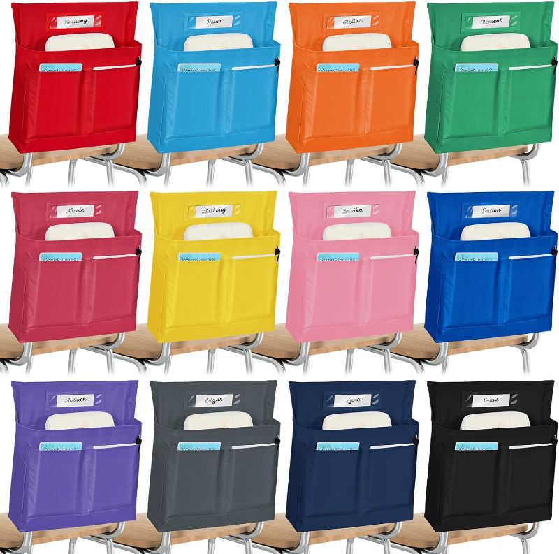 Photo 1 of Talltalk 12 Pcs Chair Pockets for Classroom Buddy Pockets Chart with Name Tag Slot Chair Classroom Storage for School Classroom Home Group Team Supplies, 16 x 19 Inches, Name Tag is Not Included