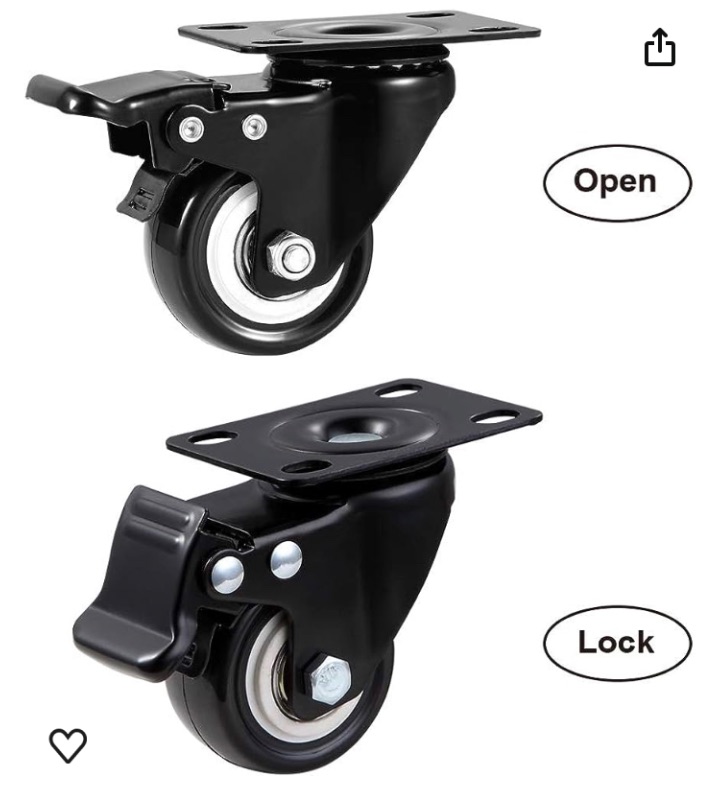 Photo 1 of **MISSING ONE CASTER WHEEL & HARDWARE** Caster Wheels Set of 4, Heavy Duty Casters with Brake, No Noise Locking Polyurethane (PU) Wheels, Swivel Plate Castors Pack 4
