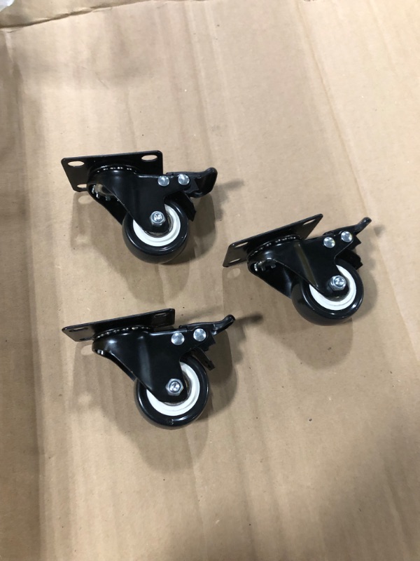 Photo 3 of **MISSING ONE CASTER WHEEL & HARDWARE** Caster Wheels Set of 4, Heavy Duty Casters with Brake, No Noise Locking Polyurethane (PU) Wheels, Swivel Plate Castors Pack 4