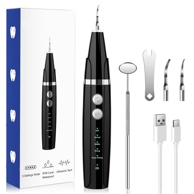 Photo 1 of *Brand New* Teeth Cleaning Kit, Rechargeable Whitening Tool Kit with LED Light, IPX6 Waterproof Teeth Cleaner Tools with 5 Modes 2 Replaceable Heads & Oral Mirror (Black?
