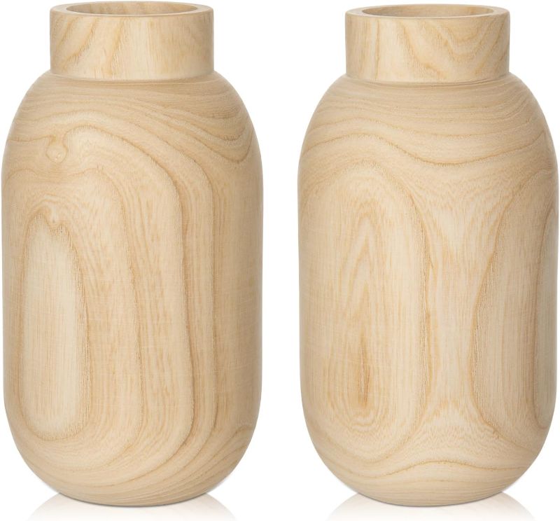 Photo 1 of 2-Packs Handmade Wooden Flower Vase, 6.4" Small Wood Vase Decoration for Flower Arrangement Home Decoration
