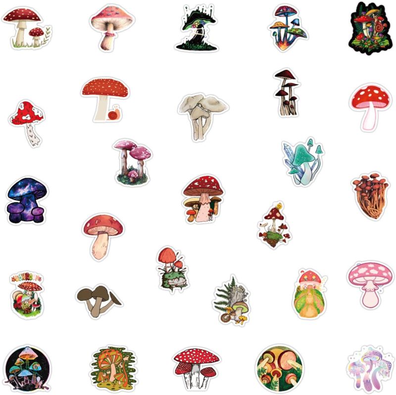 Photo 2 of 50Pcs Mushroom Stickers, Cute Aesthetic Mushroom Decal Gifts for Girl, Waterproof Vinyl Stickers for Teen Adult Kids Water Bottle Skateboard Laptop Computer Phone Bike Travel Case Guitar