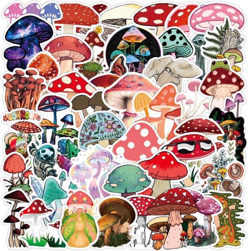 Photo 1 of 50Pcs Mushroom Stickers, Cute Aesthetic Mushroom Decal Gifts for Girl, Waterproof Vinyl Stickers for Teen Adult Kids Water Bottle Skateboard Laptop Computer Phone Bike Travel Case Guitar