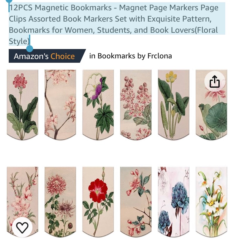 Photo 1 of 12PCS Magnetic Bookmarks - Magnet Page Markers Page Clips Assorted Book Markers Set with Exquisite Pattern, Bookmarks for Women, Students, and Book Lovers(Floral Style)