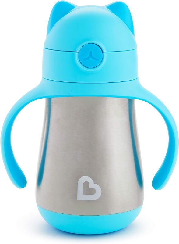 Photo 1 of **MISSING HANDLES**Munchkin® Cool Cat™ Toddler Sippy Cup with Straw Cup, 8 Ounce, Stainless Steel, Blue