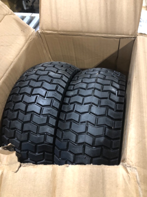 Photo 3 of 2-Pack 13x5.00-6 Flat-Free Tire with Rim,3"Centered Hub with 3/4" Bushings,w/Grease Fitting?400lbs Capacity,13x5-6 No-Flat Solid Rubber Turf Wheel,for Riding Lawn mower,Garden Cart,Wheelbarrow