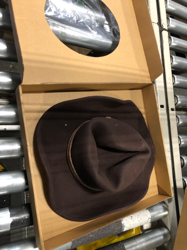 Photo 3 of MIX BROWN Cowboy Hat with Wide Brim 100% Wool Cowgirl Hat Western Hats for Women Men Felt Outback Panama Rancher Hat Brown-3 Cowboy 7 1/8