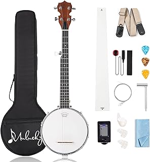 Photo 1 of 5 String Banjo Mini - 28 Inch Travel Banjo Sapele Body Closed Solid Back Beginner Kit With Gig Bag Picks Strings Strap - B806
