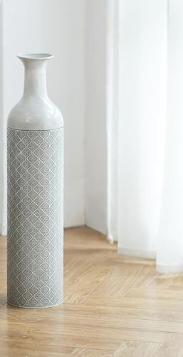 Photo 1 of **USED Only 1 Vase** Sziqiqi Tall Floor Vase for Flowers - 21.65/27.56in Extra Large Floor Vase Set of 2 Big Metal Glazed Vases for Pampas Grass Twigs Vintage Grey Oversized Vase for Living Room Bedroom Home Farmhouse Grey Floor Vase