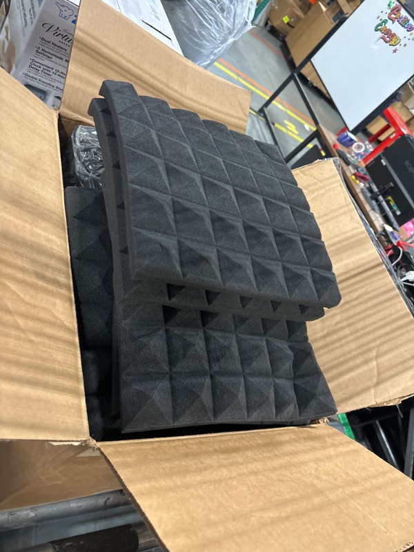 Photo 3 of 24 Pack-12 x 12 x 2 Inches Pyramid Designed Acoustic Foam Panels, Sound Proof Foam Panels Black, High Density and Fire Resistant Acoustic Panels, Sound Panels, Studio Foam for Wall and Ceiling 12 x 12 x 2 Inches 24 Pack - Black Pyramid