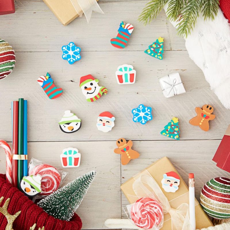 Photo 1 of  Mini Christmas Erasers for Kids Party Favors, Bulk Holiday Stocking Stuffers in 8 Festive Designs
