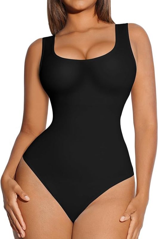 Photo 1 of FeelinGirl Bodysuit for Women Tummy Control Seamless Fashion Thong Tops Short/Half/Short Puff/Long Puff Sleeve Medium A1-black Long Sleeve