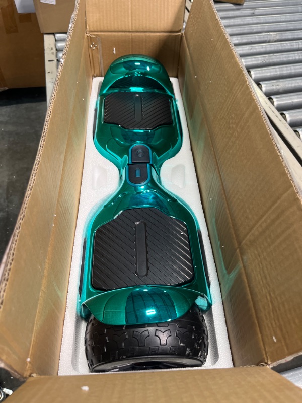 Photo 3 of **USED** 
**FOR PARTS**  Bluetooth Hoverboard, Matt and Chrome Color Hover Board with 6.5" Wheels Built-in Wireless Speaker Bright LED Lights Chrome Turquoise