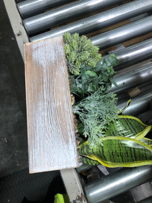 Photo 1 of 14 Pcs Assorted Artificial Succulents Fake Plants in Rectangular Wooden Pots Artificial Potted Succulents Plants Arrangement for Table Centerpiece Windowsill Shelf Mantel Tropical Greenery Decor