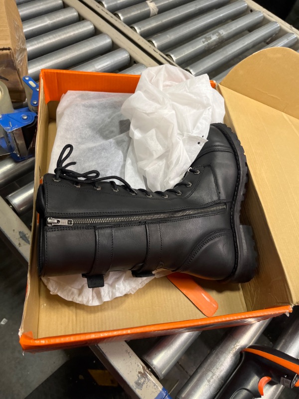 Photo 5 of **USED** Milwaukee Leather MBM9069 Men’s Tall 'Tactical Style' Black Lace-Up Leather Boots with Buckles and Zipper Storage Pocket - 9.5 9.5 Black