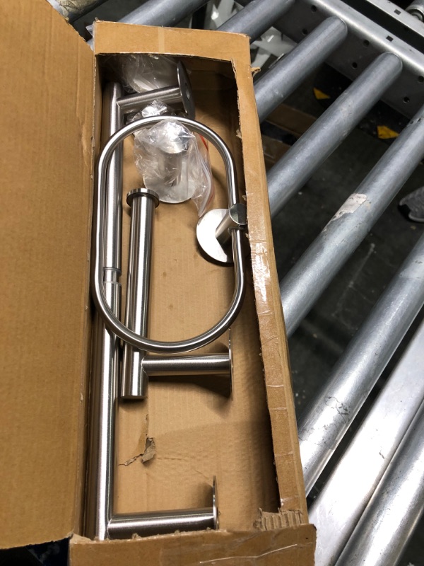 Photo 1 of **USED** Bathroom Hardware Set, Brushed Nickel Bathroom Accessories, 6PCS Adjustable Towel Holder Set, Expandable Tower Bar, Adhesive Toilet Paper Holder, Stainless Steel Towel Rack, Towel Ring, Hooks,No Drill