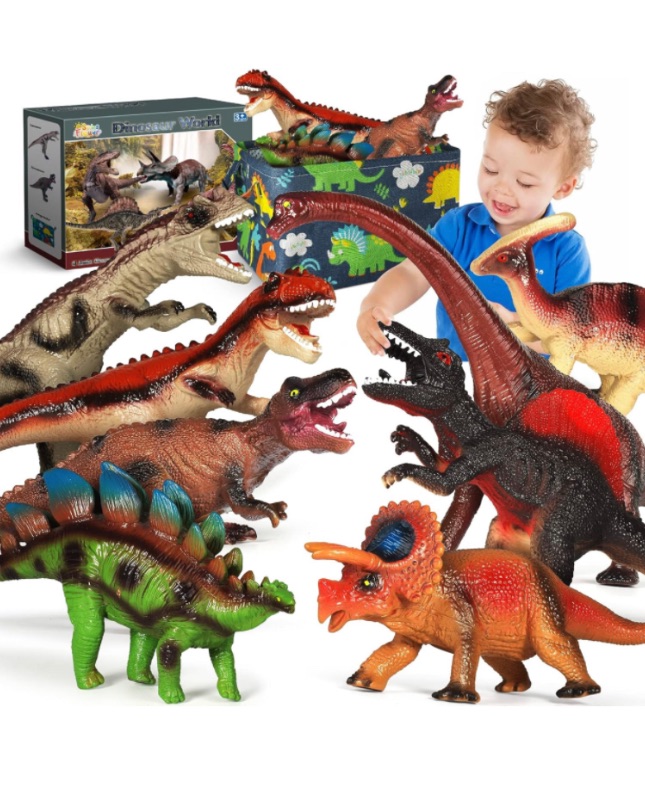 Photo 1 of 8 Pcs Dinosaur Toys with Storage Basket for Kids 3-5,12 Inches Realistic Dinosaur Figures Including T-Rex Triceratops,Large Soft Dinosaur Toys Set ,Dinosaur Party Favor,Gift for Toddlers Boys