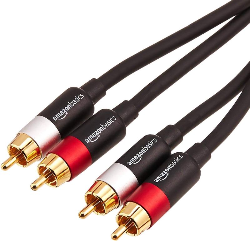 Photo 1 of Amazon Basics 2 RCA Audio Cable for Stereo Speaker or Subwoofer with Gold-Plated Plugs, 4 Foot, Black 4 Feet