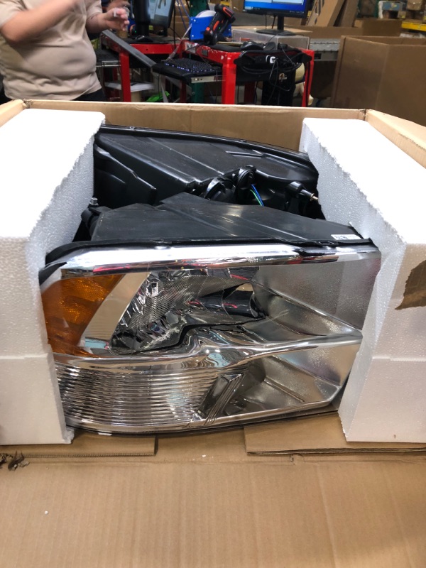 Photo 1 of ADCARLIGHTS for 2009-2018 Dodge Ram Headlight Assembly competible with 2009-2018 Dodge Ram 1500,2010-2018 Dodge Ram 2500/3500 Chrome Housing with Amber Reflector Headlamp Replacement Left and Right OE Type A-Chrome Housing Clear Reflector