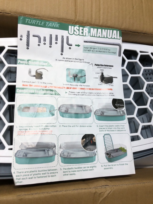 Photo 1 of VERABE Small Turtle Tank with Lid, Acrylic Turtle Aquarium with Water Pump, Full View Visually Reptile Turtle Habitat, Easy to Clean and Change Water, Multi Functional Area, Medium, White