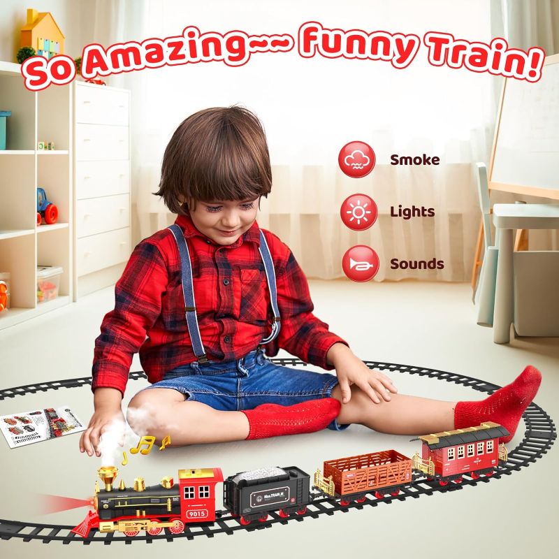 Photo 1 of 
Hot Bee Train Set - Train Toys for Boys w/Smokes, Lights & Sound, Toy Train w/Steam Locomotive, Cargo Cars & Tracks, Toddler Model Train Set for 3 4 5 6 7 8+ Year Old Kids Birthday Gifts