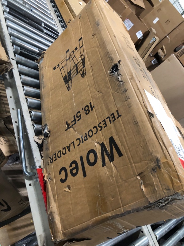 Photo 1 of Wolec 18.5FT Telescoping A Frame Ladder with Stabilizer Bar Wheels,Portable Multi-Purpose Collapsible Ladder for Roof Ceiling Household Use