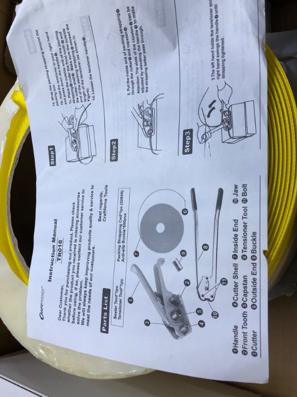 Photo 2 of Banding Strapping Kit, Craftforce Pallet Strapping Kit with Tensioner Banding Tool, Sealer, L 3280' x W 1/2" Poly Plastic Coil Reel, 500pcs Thickened Open Convex Seals for Strapping Packing