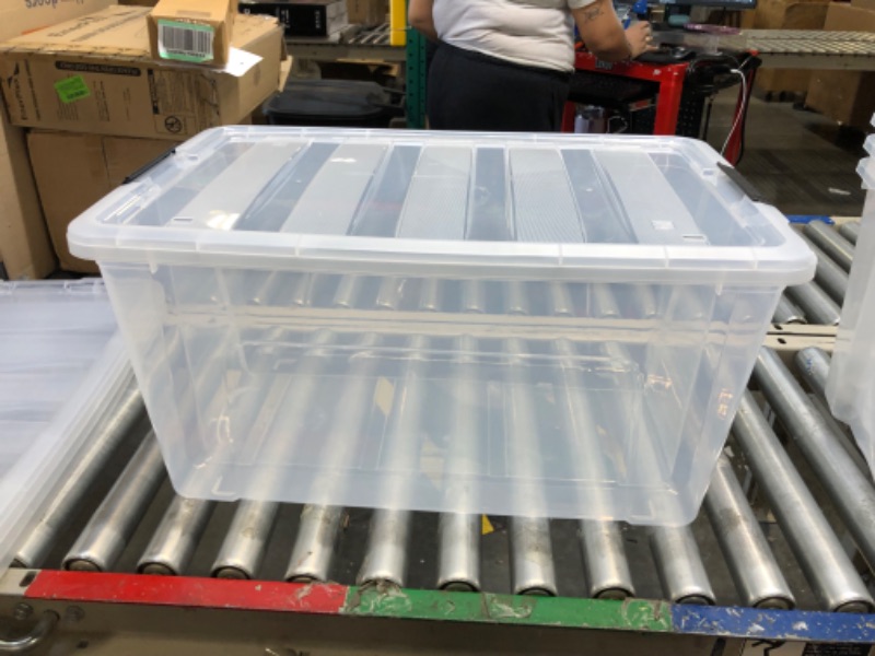 Photo 3 of **NEEDS NEW LID** IRIS USA 72 Qt. Plastic Storage Bin Tote Organizing Container with Durable Lid and Secure Latching Buckles, Stackable and Nestable; Crystal Clear 72 Qt. -Crystal Clear