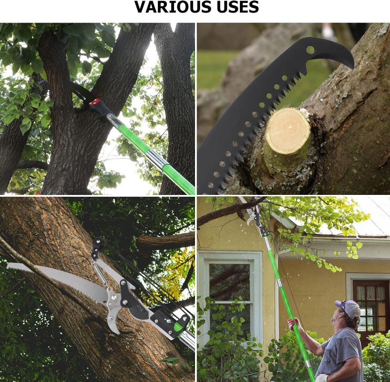 Photo 1 of 26 Feet Tree Pole Pruner Manual Branches Trimmer Tree Branch Garden Tools Loppers Hand Pole Saws Extendable Height Adustable System for Sawing and Shearing