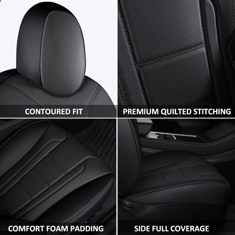 Photo 4 of FREESOO Tesla Model Y Seat Covers Front 2PC, Model 3 Car Seat Cover Faux Leather Seat Protector Replacement Waterproof for Model 3 2018 2019 2020-2023 & Tesla Y 2020 2021 2022 2023 Black