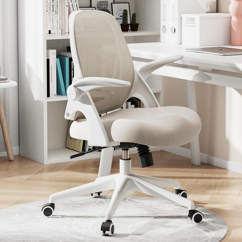 Photo 1 of Hbada Office Chair Ergonomic Desk Chair, Office Desk Chairs with PU Silent Wheels, Breathable Mesh Computer Chair with Adjustable Lumbar Support, Flip-up Armrests, Tilt Function, Grey
