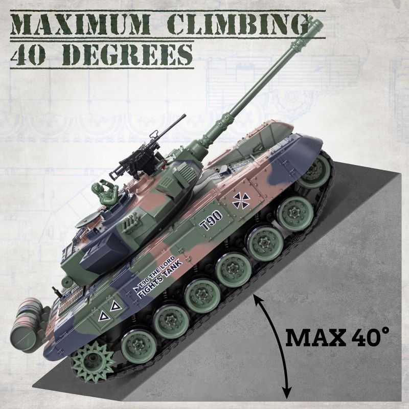Photo 1 of 1:18 RC Tank, 2.4Ghz RUS T-90 Remote Control Tank Model Toys, Battle Army Tank 15 Channel with Smoke, Light Sound, Volume Switch, Military Toy for Adults and Kids That Shoots BBS, Water Bombs