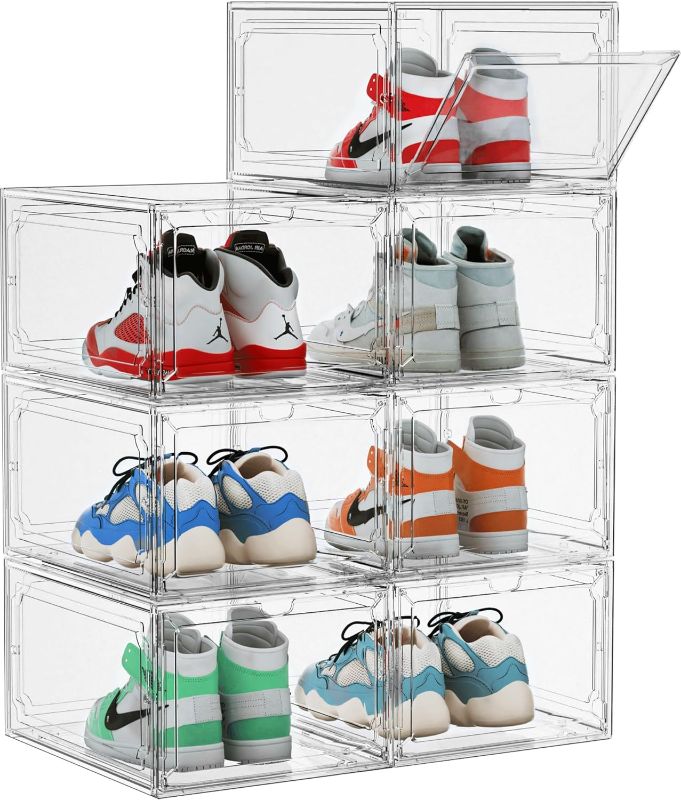 Photo 1 of 
?XX-Large Hard & Durable?7 Packs Clear Plastic Stackable Shoe Storage Organizer with Magnetic Door, Drop Front Shoe Boxes Case Rack for Display Sneakers...