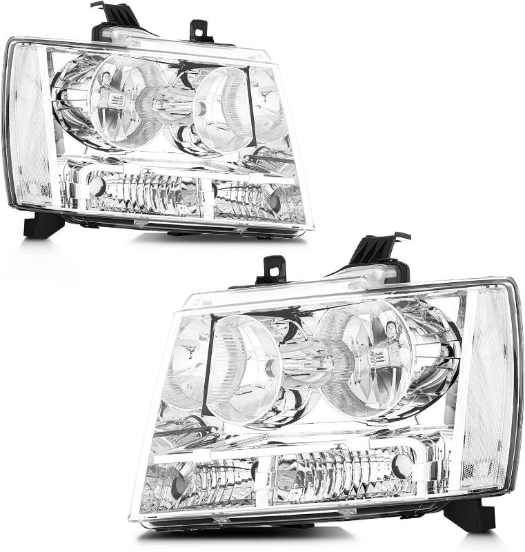 Photo 1 of Headlight Assembly For 2007-2014 Chevy Tahoe/Chevy Suburban 1500, 2007-2013 Chevy Avalanche 2500 Headlamps Replacement, Driver and Passenger Side, Chrome Housing Clear Lens