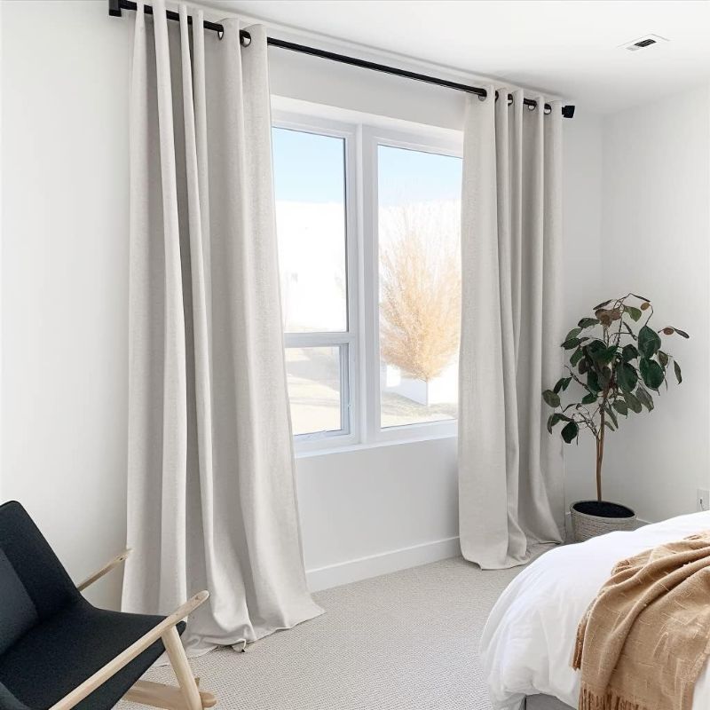 Photo 1 of 100% Blackout Shield Blackout Curtains 96 Inches Long,Linen Blackout Curtains 96 Inch Length 2 Panels Set,Thermal Insulated Blackout Curtains for Bedroom/Living Room,50" W x 96" L 2 Panels,Beige